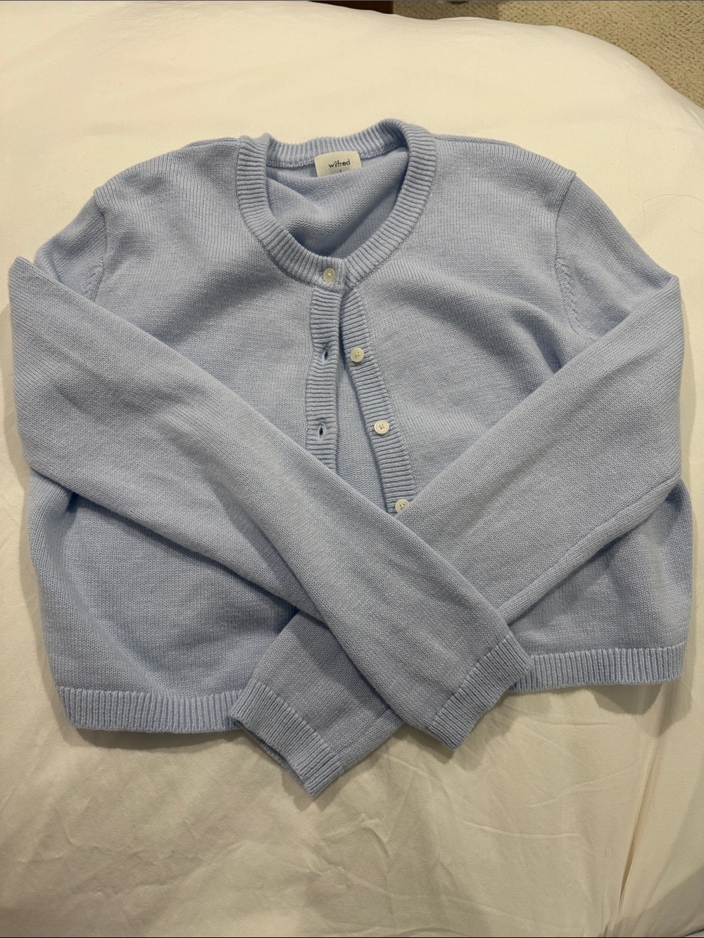 Aritzia Pale Blue Crewneck Button Cardigan